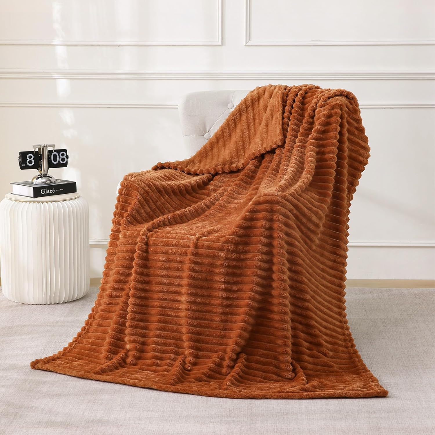 Sage Green Fleece Throw Blanket 50”×60” for Couch Sofa Bed,Super Soft Cozy Plush Microfiber Flannel Blanket with Stripes Design Lightweight for Adults,Woman,Girls