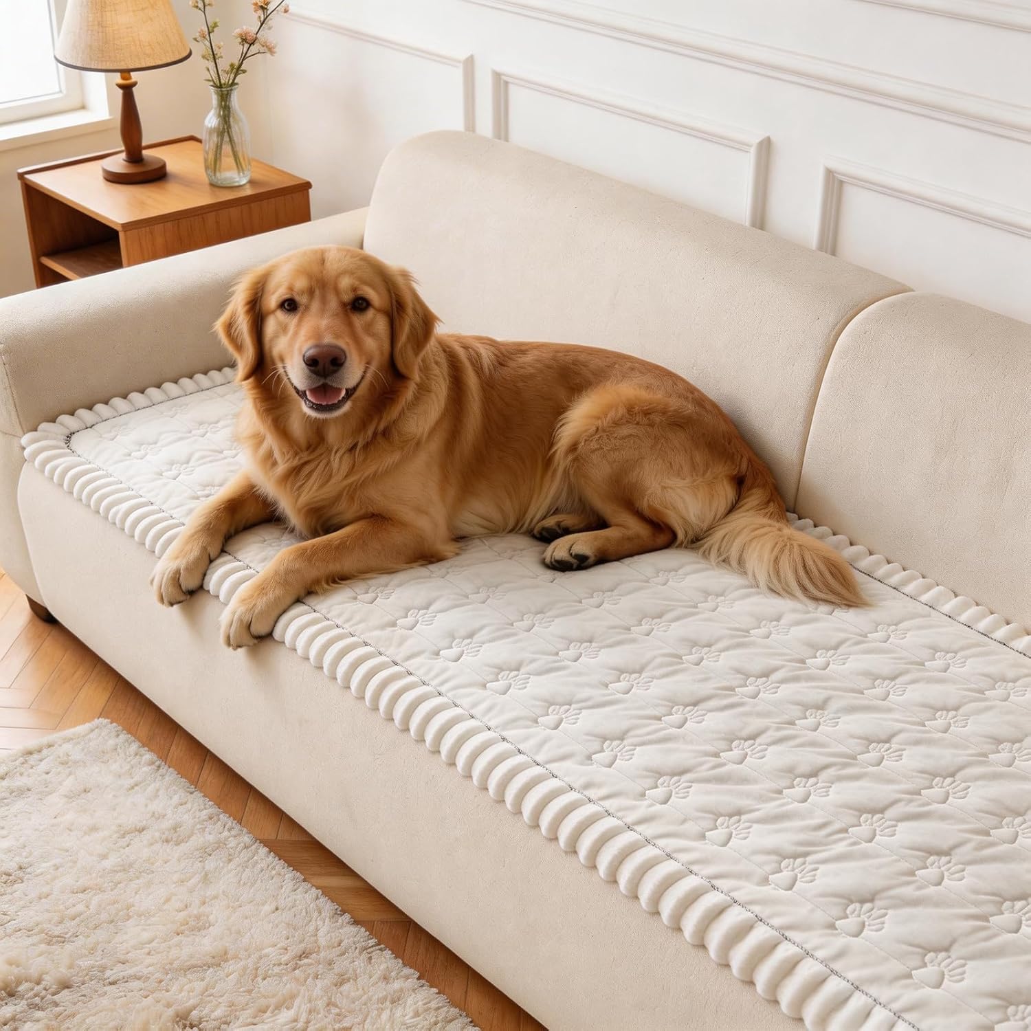 Couch Covers for Dogs Washable, Sofa Cover with Adjustable Straps for 3 Cushion Couch,Non-Slip Pet Couch Protector for Sectional & Leather Sofa, 1PC (Beige, 27.6" x 82.7")